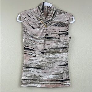 Calvin Klein Pink Black Gray Sleeveless Blouse w/Back Zipper and Gold Women’s XS